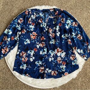 Adrienne Vittadini Floral Top Womens Size Large Blue